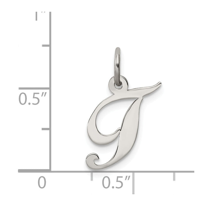 Million Charms 925 Sterling Silver Rhodium-Plated Small Fancy Script Alphabet Letter Initial T Charm