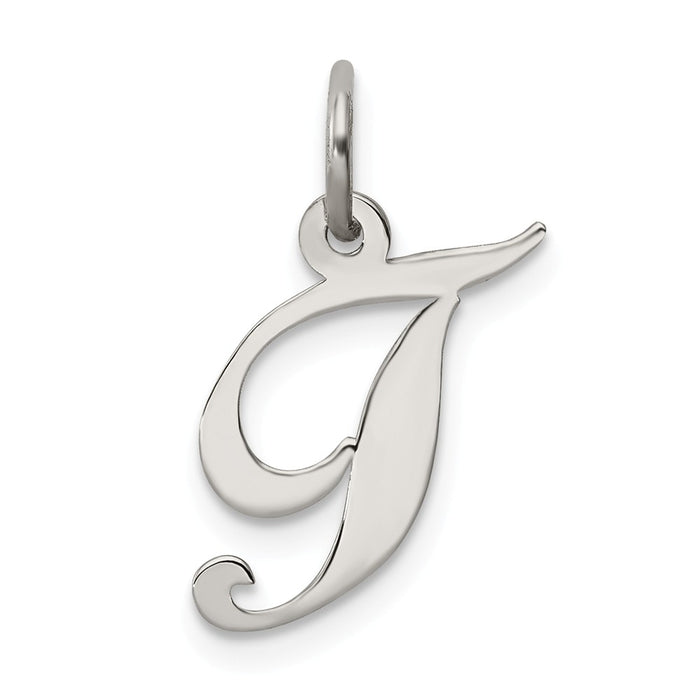 Million Charms 925 Sterling Silver Rhodium-Plated Small Fancy Script Alphabet Letter Initial T Charm