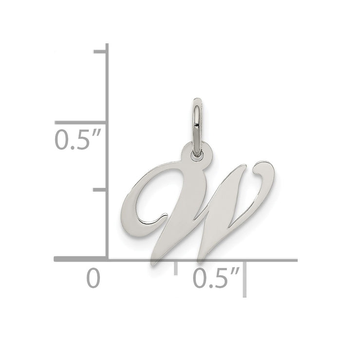 Million Charms 925 Sterling Silver Rhodium-Plated Small Fancy Script Alphabet Letter Initial W Charm