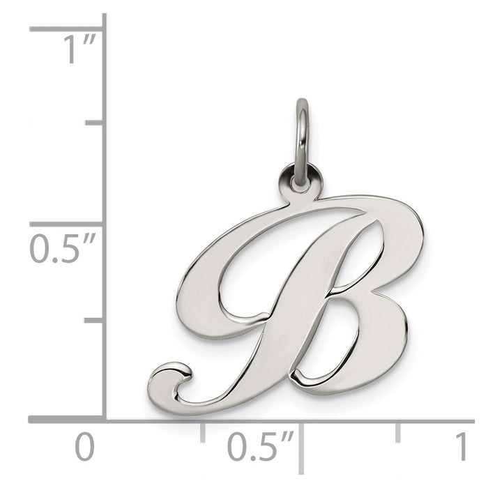 Million Charms 925 Sterling Silver Rhodium-Plated Medium Fancy Script Alphabet Letter Initial B Charm