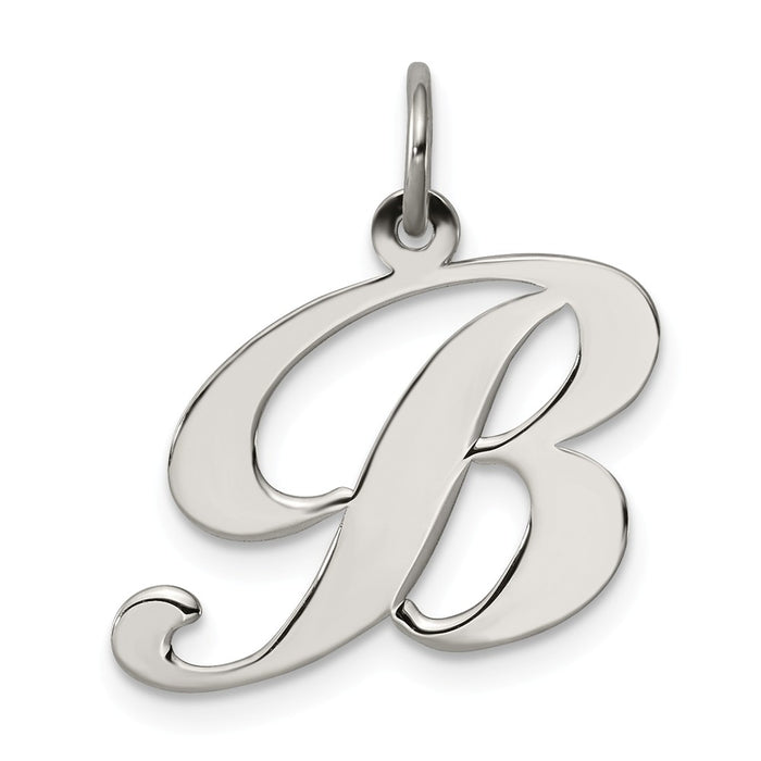 Million Charms 925 Sterling Silver Rhodium-Plated Medium Fancy Script Alphabet Letter Initial B Charm