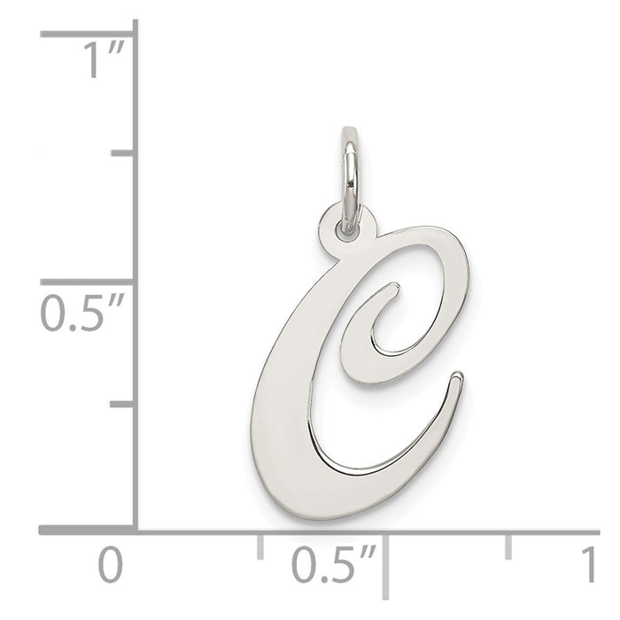 Million Charms 925 Sterling Silver Rhodium-Plated Medium Fancy Script Alphabet Letter Initial C Charm