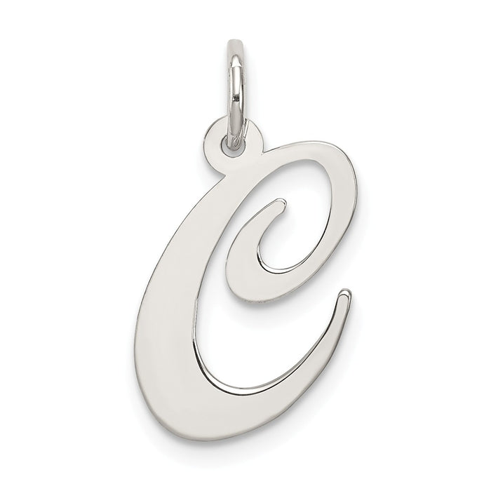 Million Charms 925 Sterling Silver Rhodium-Plated Medium Fancy Script Alphabet Letter Initial C Charm