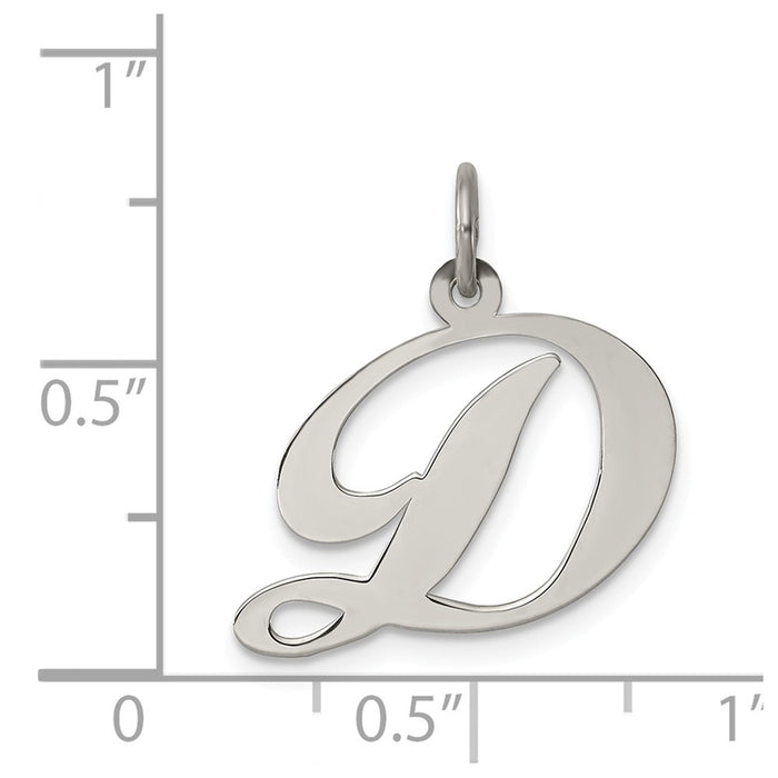 Million Charms 925 Sterling Silver Rhodium-Plated Medium Fancy Script Alphabet Letter Initial D Charm