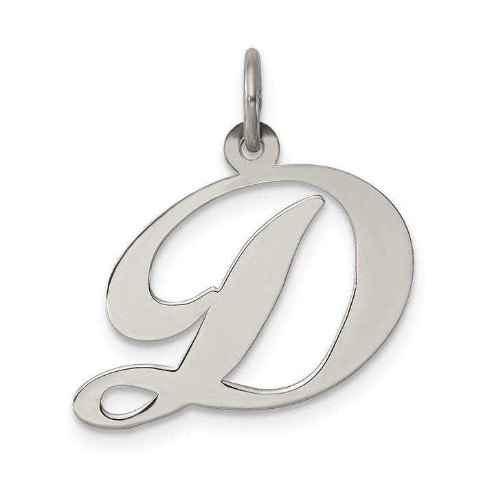 Million Charms 925 Sterling Silver Rhodium-Plated Medium Fancy Script Alphabet Letter Initial D Charm