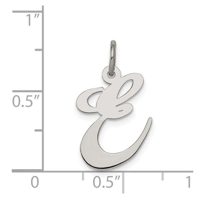 Million Charms 925 Sterling Silver Rhodium-Plated Medium Fancy Script Alphabet Letter Initial E Charm