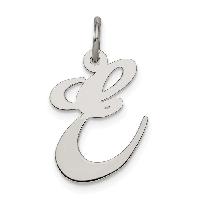 Million Charms 925 Sterling Silver Rhodium-Plated Medium Fancy Script Alphabet Letter Initial E Charm