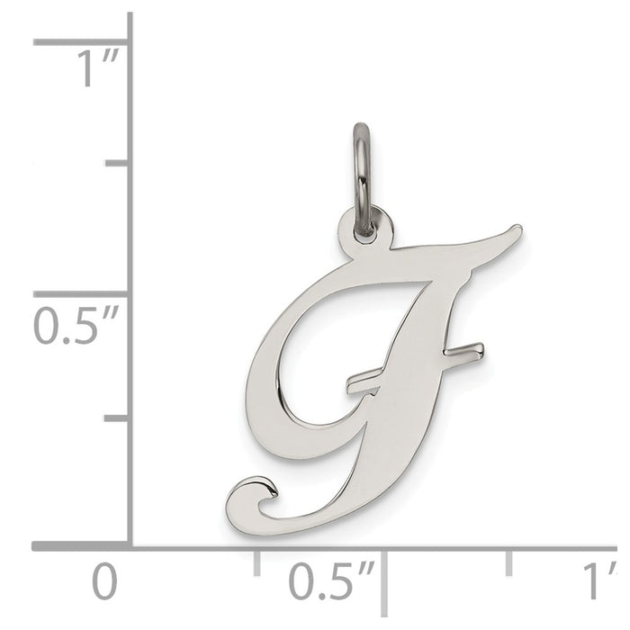 Million Charms 925 Sterling Silver Rhodium-Plated Medium Fancy Script Alphabet Letter Initial F Charm