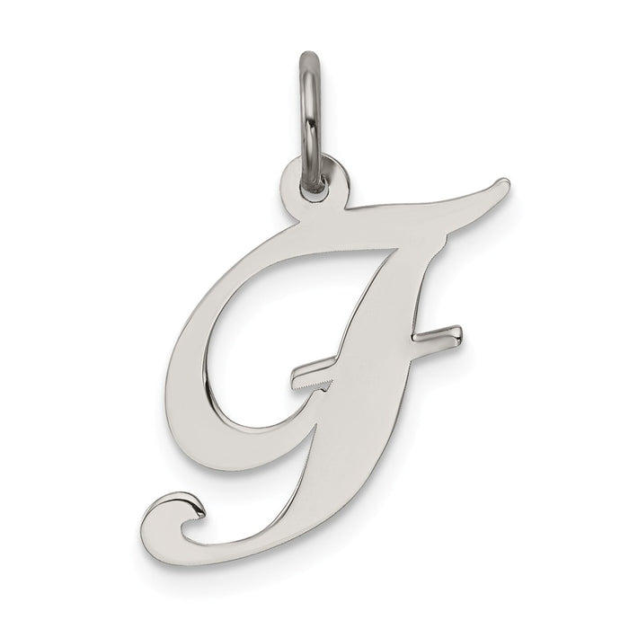 Million Charms 925 Sterling Silver Rhodium-Plated Medium Fancy Script Alphabet Letter Initial F Charm