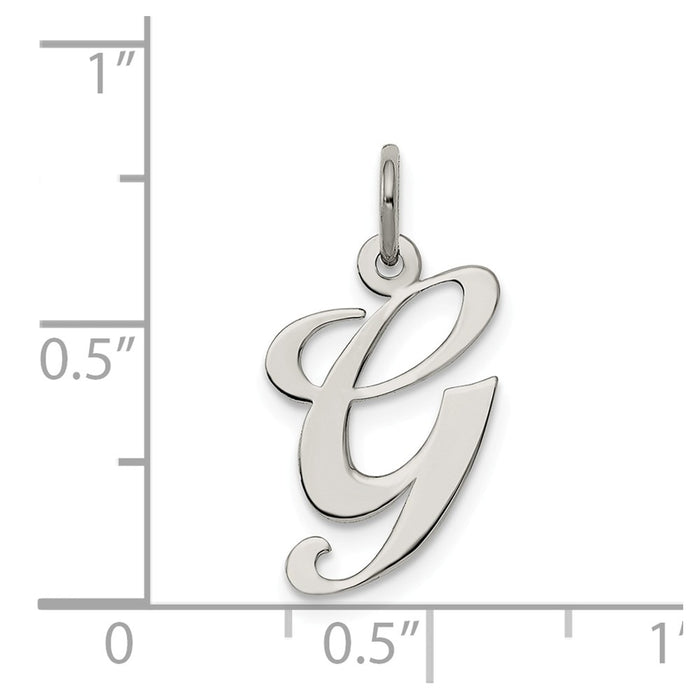 Million Charms 925 Sterling Silver Rhodium-Plated Medium Fancy Script Alphabet Letter Initial G Charm