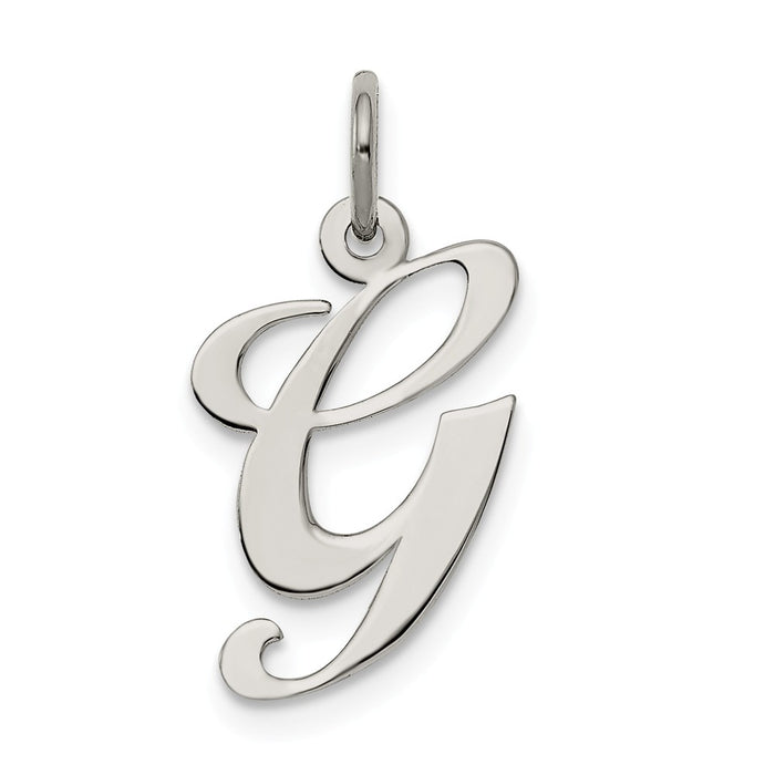 Million Charms 925 Sterling Silver Rhodium-Plated Medium Fancy Script Alphabet Letter Initial G Charm