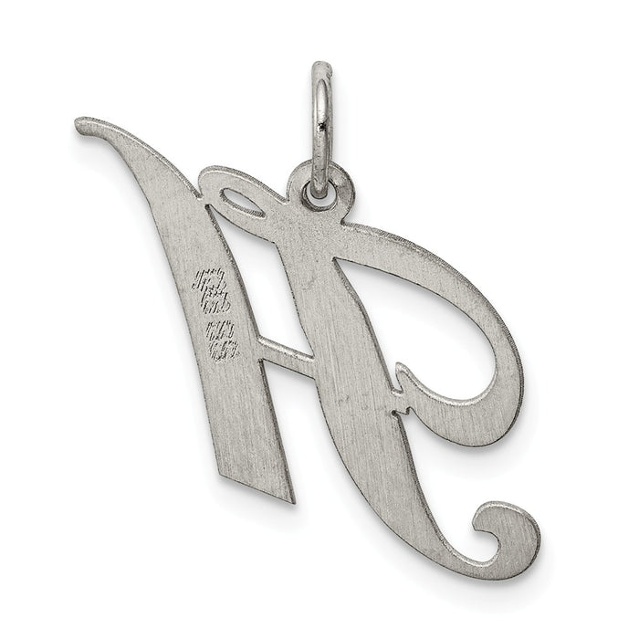 Million Charms 925 Sterling Silver Rhodium-Plated Medium Fancy Script Alphabet Letter Initial H Charm