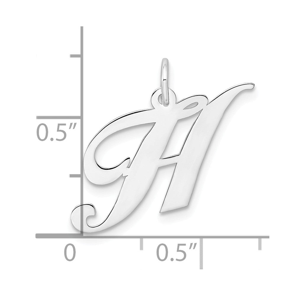 Million Charms 925 Sterling Silver Rhodium-Plated Medium Fancy Script Alphabet Letter Initial H Charm