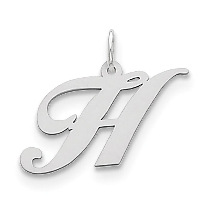 Million Charms 925 Sterling Silver Rhodium-Plated Medium Fancy Script Alphabet Letter Initial H Charm