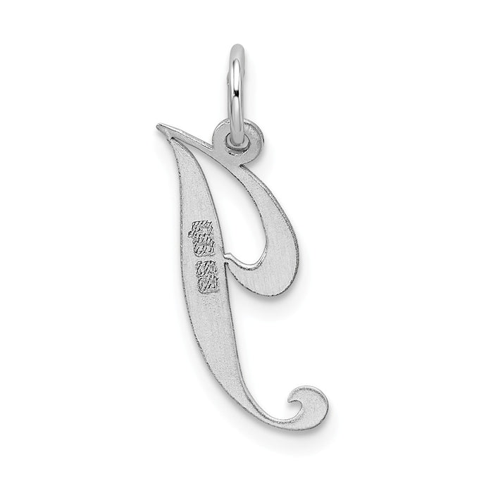 Million Charms 925 Sterling Silver Rhodium-Plated Medium Fancy Script Alphabet Letter Initial J Charm