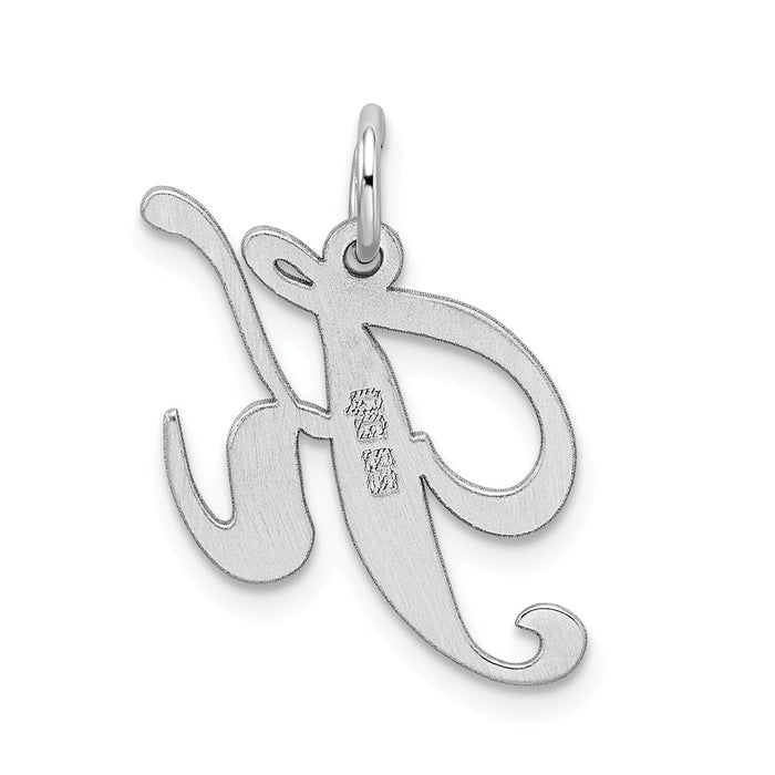 Million Charms 925 Sterling Silver Rhodium-Plated Medium Fancy Script Alphabet Letter Initial K Charm