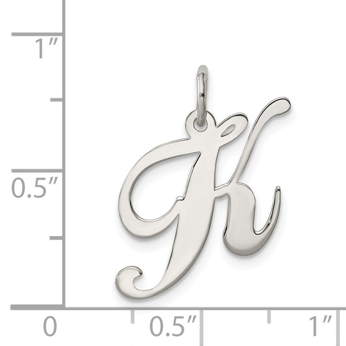 Million Charms 925 Sterling Silver Rhodium-Plated Medium Fancy Script Alphabet Letter Initial K Charm