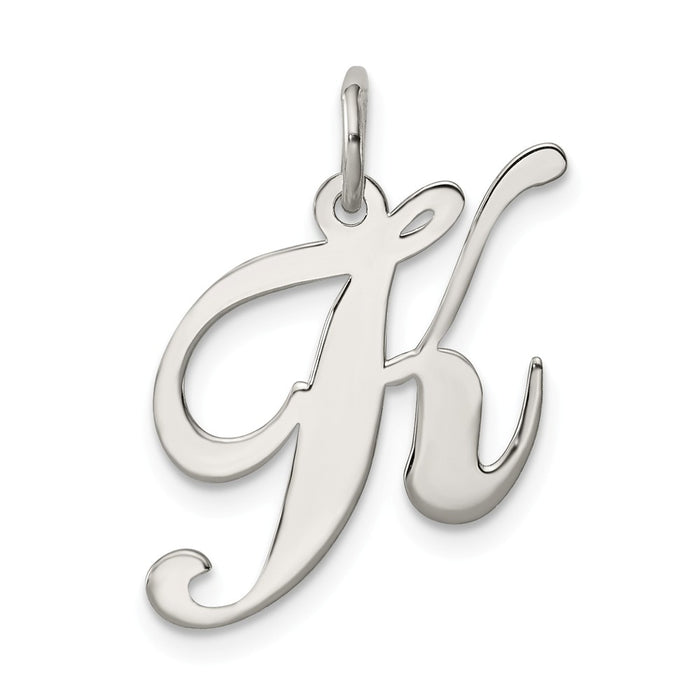 Million Charms 925 Sterling Silver Rhodium-Plated Medium Fancy Script Alphabet Letter Initial K Charm