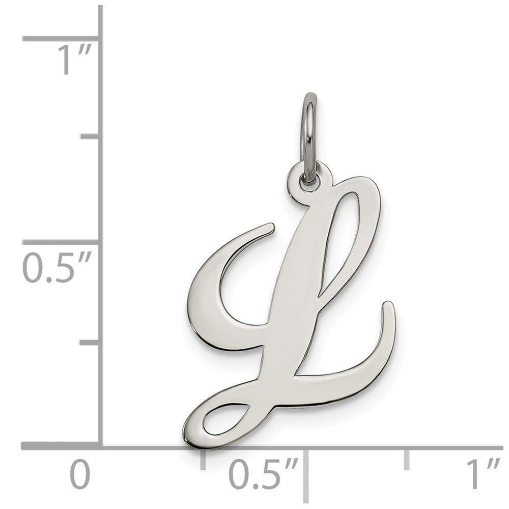 Million Charms 925 Sterling Silver Rhodium-Plated Medium Fancy Script Alphabet Letter Initial L Charm