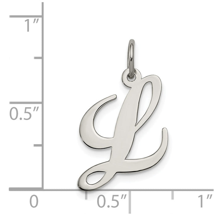 Million Charms 925 Sterling Silver Rhodium-Plated Medium Fancy Script Alphabet Letter Initial L Charm