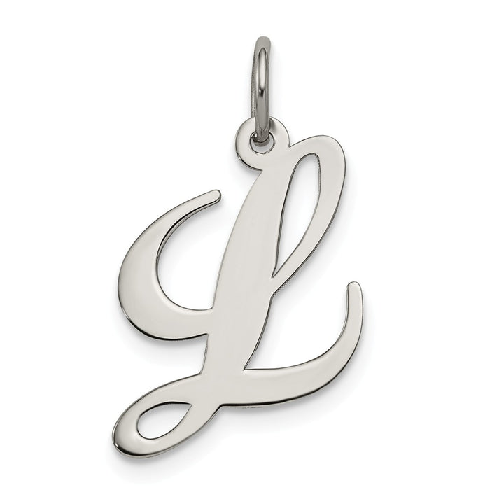 Million Charms 925 Sterling Silver Rhodium-Plated Medium Fancy Script Alphabet Letter Initial L Charm