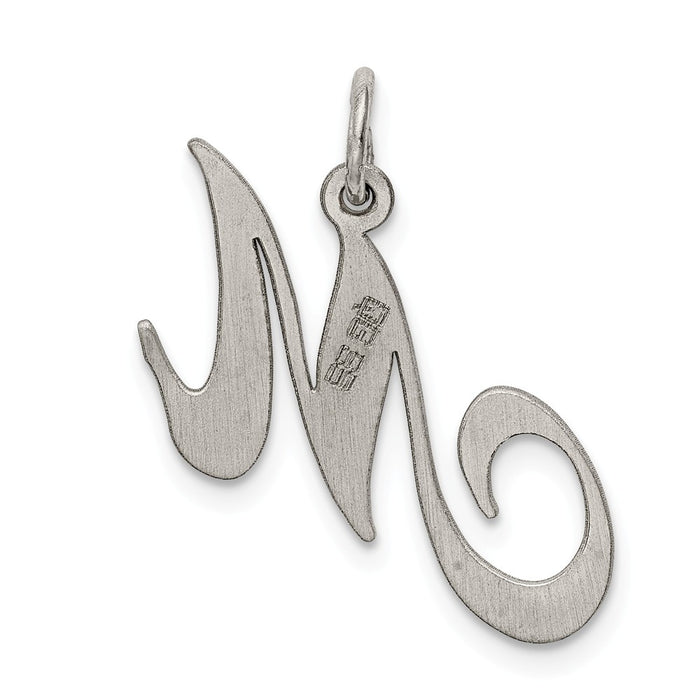 Million Charms 925 Sterling Silver Rhodium-Plated Medium Fancy Script Alphabet Letter Initial M Charm