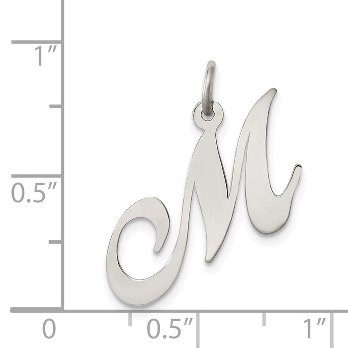 Million Charms 925 Sterling Silver Rhodium-Plated Medium Fancy Script Alphabet Letter Initial M Charm