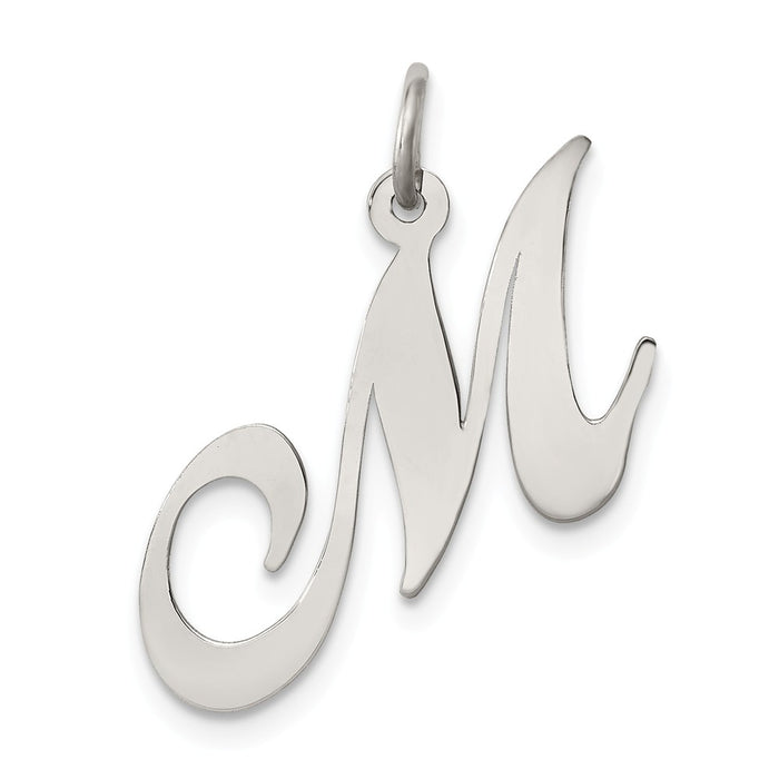 Million Charms 925 Sterling Silver Rhodium-Plated Medium Fancy Script Alphabet Letter Initial M Charm