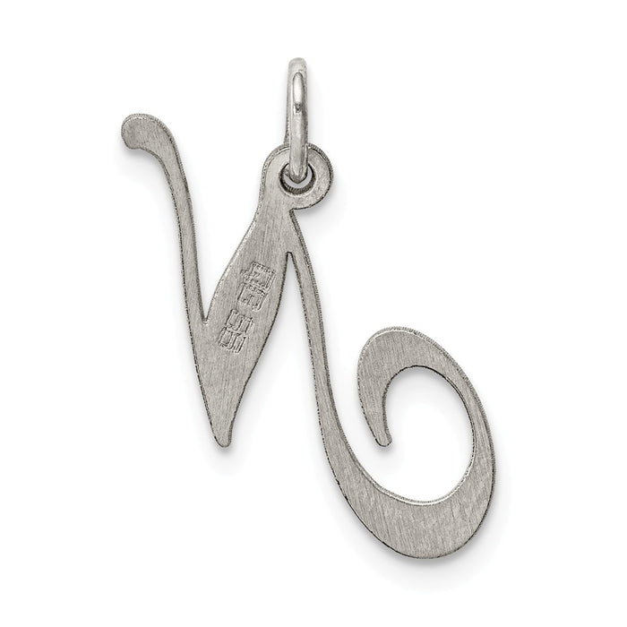 Million Charms 925 Sterling Silver Rhodium-Plated Medium Fancy Script Alphabet Letter Initial N Charm