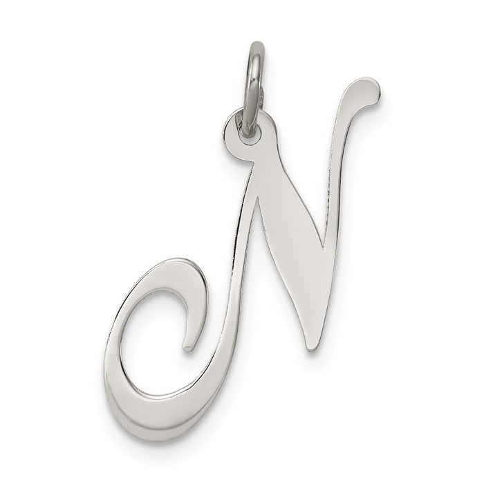 Million Charms 925 Sterling Silver Rhodium-Plated Medium Fancy Script Alphabet Letter Initial N Charm