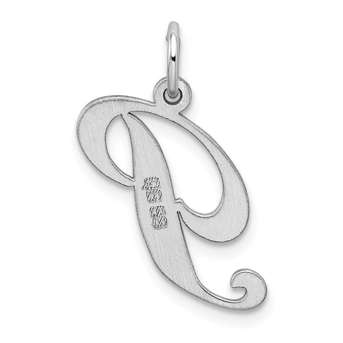 Million Charms 925 Sterling Silver Rhodium-Plated Medium Fancy Script Alphabet Letter Initial P Charm