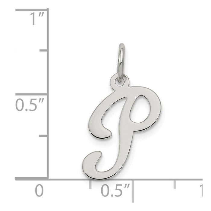 Million Charms 925 Sterling Silver Rhodium-Plated Medium Fancy Script Alphabet Letter Initial P Charm