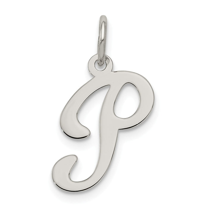 Million Charms 925 Sterling Silver Rhodium-Plated Medium Fancy Script Alphabet Letter Initial P Charm