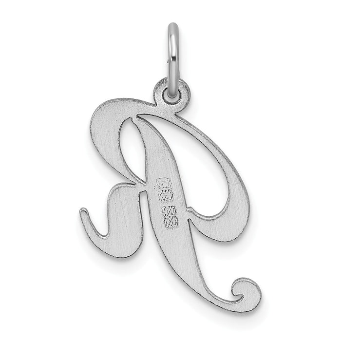 Million Charms 925 Sterling Silver Rhodium-Plated Medium Fancy Script Alphabet Letter Initial R Charm