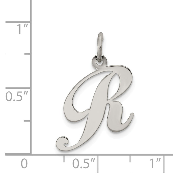 Million Charms 925 Sterling Silver Rhodium-Plated Medium Fancy Script Alphabet Letter Initial R Charm