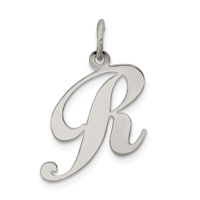 Million Charms 925 Sterling Silver Rhodium-Plated Medium Fancy Script Alphabet Letter Initial R Charm