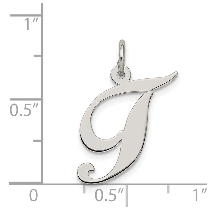 Million Charms 925 Sterling Silver Rhodium-Plated Medium Fancy Script Alphabet Letter Initial T Charm