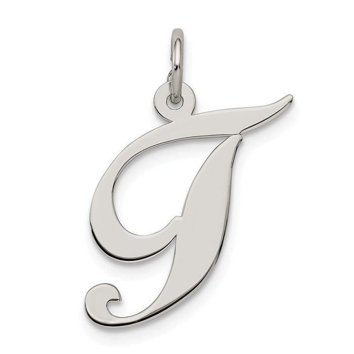 Million Charms 925 Sterling Silver Rhodium-Plated Medium Fancy Script Alphabet Letter Initial T Charm