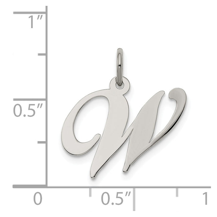 Million Charms 925 Sterling Silver Rhodium-Plated Medium Fancy Script Alphabet Letter Initial W Charm