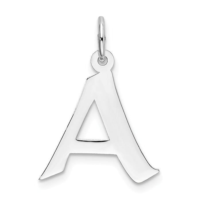 Million Charms 925 Sterling Silver Rhodium-Plated Medium Artisan Block Alphabet Letter Initial A Charm