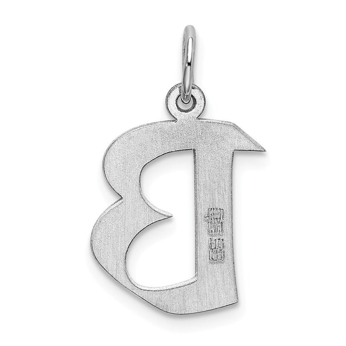 Million Charms 925 Sterling Silver Rhodium-Plated Medium Artisan Block Alphabet Letter Initial B Charm