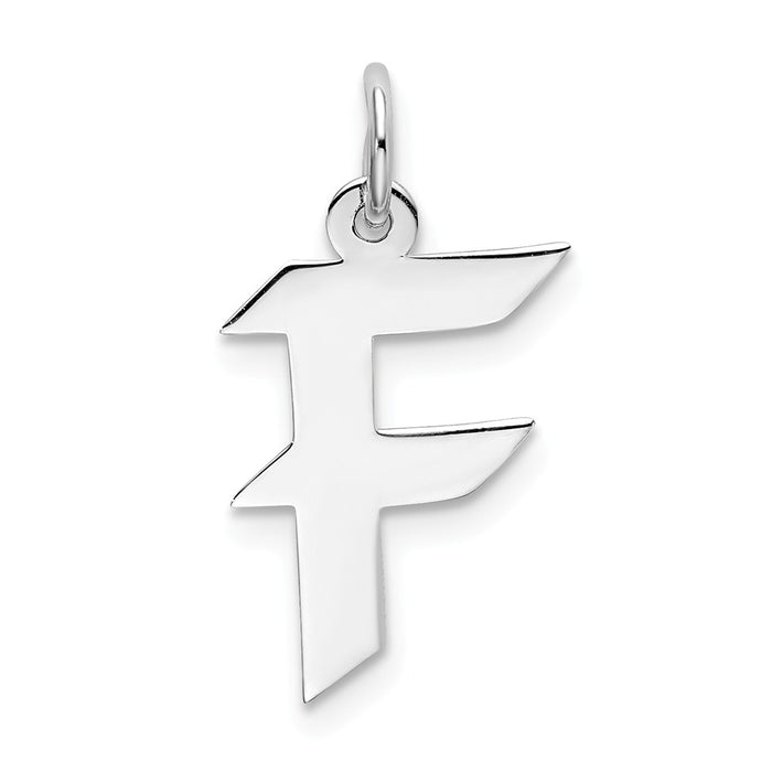 Million Charms 925 Sterling Silver Rhodium-Plated Medium Artisan Block Alphabet Letter Initial F Charm