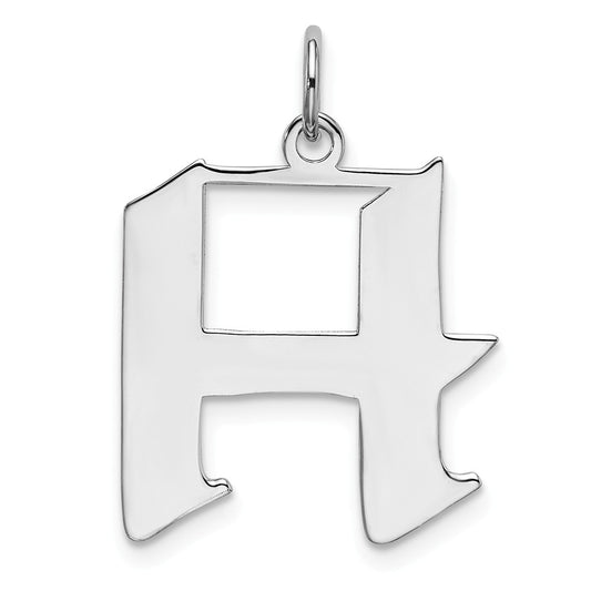 Million Charms 925 Sterling Silver Rhodium-Plated Medium Artisan Block Alphabet Letter Initial H Charm