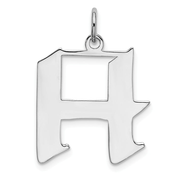 Million Charms 925 Sterling Silver Rhodium-Plated Medium Artisan Block Alphabet Letter Initial H Charm