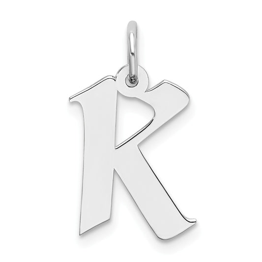 Million Charms 925 Sterling Silver Rhodium-Plated Medium Artisan Block Alphabet Letter Initial K Charm