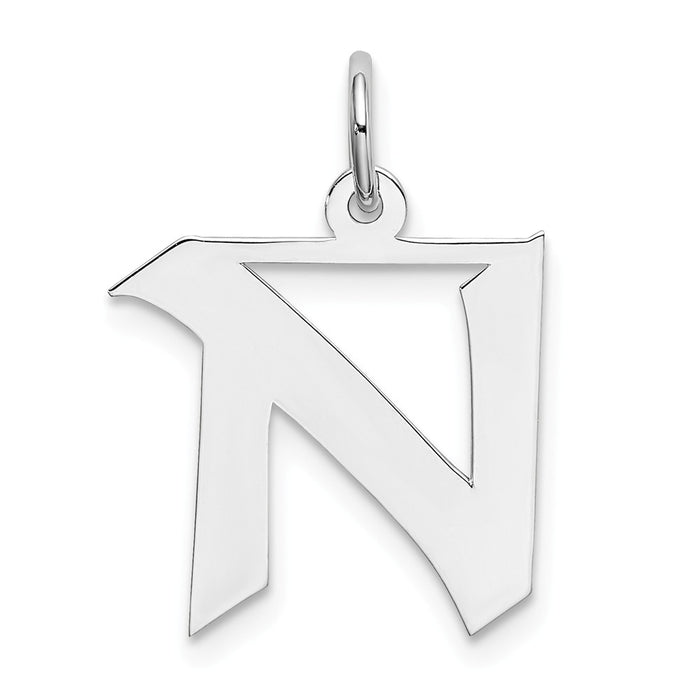 Million Charms 925 Sterling Silver Rhodium-Plated Medium Artisan Block Alphabet Letter Initial N Charm