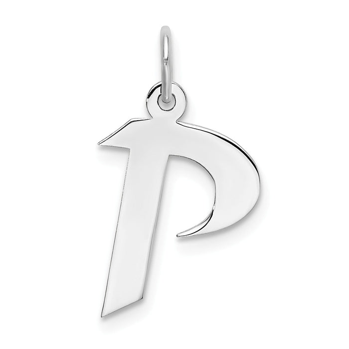 Million Charms 925 Sterling Silver Rhodium-Plated Medium Artisan Block Alphabet Letter Initial P Charm