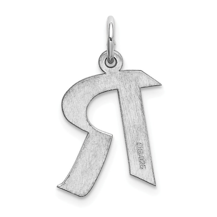 Million Charms 925 Sterling Silver Rhodium-Plated Medium Artisan Block Alphabet Letter Initial R Charm