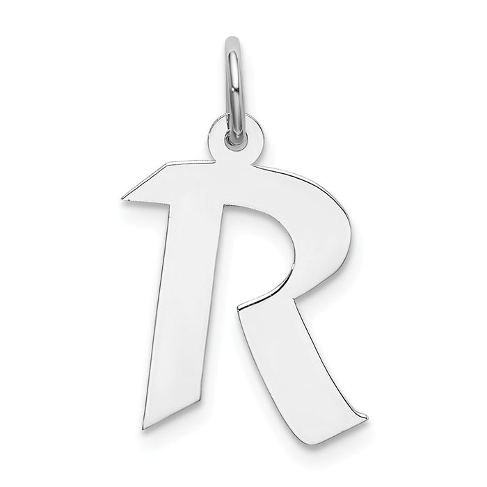 Million Charms 925 Sterling Silver Rhodium-Plated Medium Artisan Block Alphabet Letter Initial R Charm