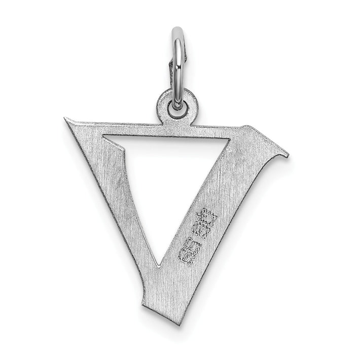 Million Charms 925 Sterling Silver Rhodium-Plated Medium Artisan Block Alphabet Letter Initial V Charm